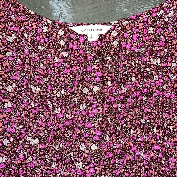 Lucky Brand Pink Brown Beige Floral Long Sleeve Button Blouse Shirt Small NWT - Picture 5 of 7